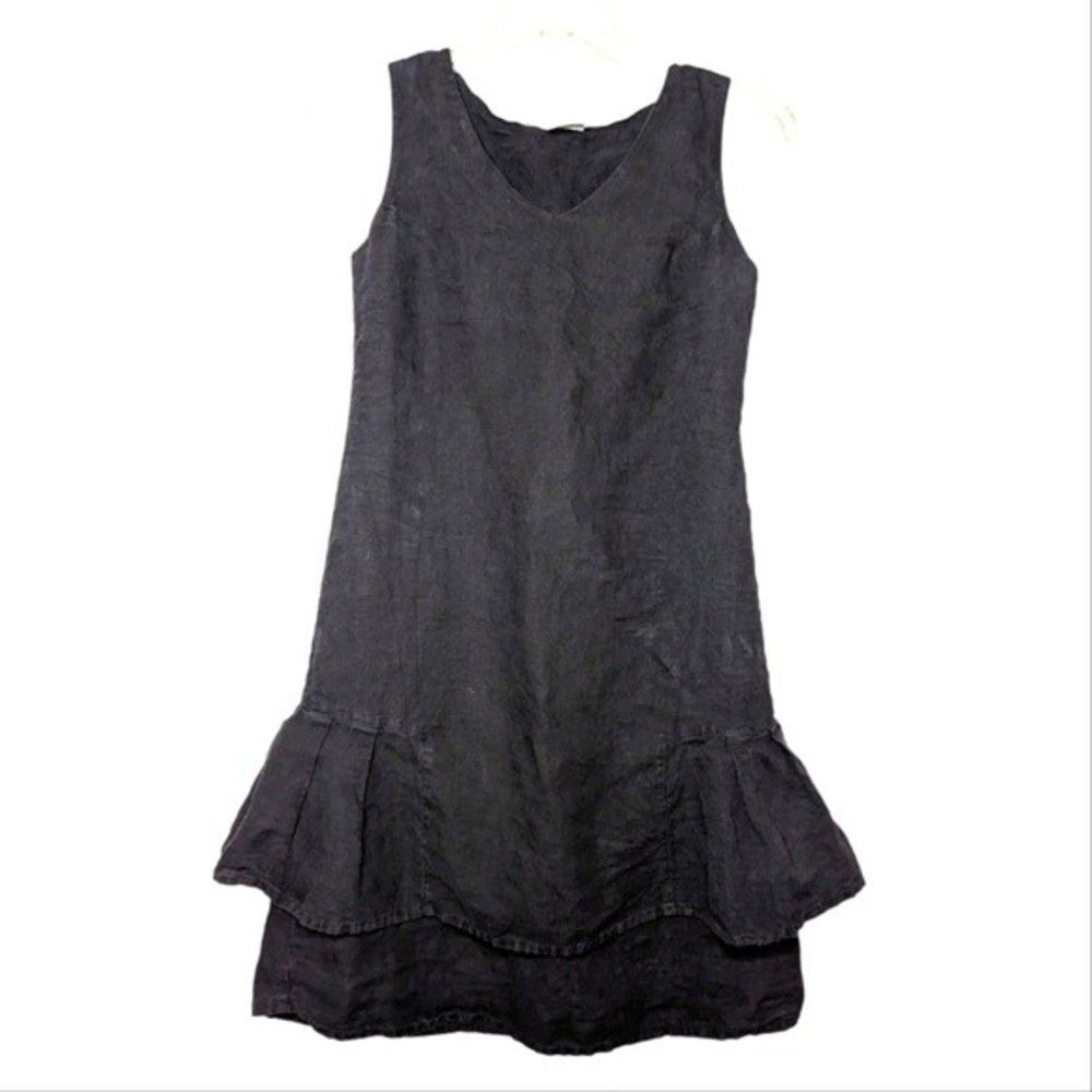 Black 100% linen tiered ruffle dress